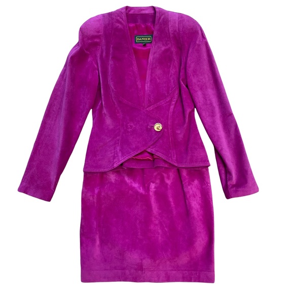 Vintage Jackets & Blazers - Vintage 80’s Pink Danier Leather Blazer + Mini Skirt Set